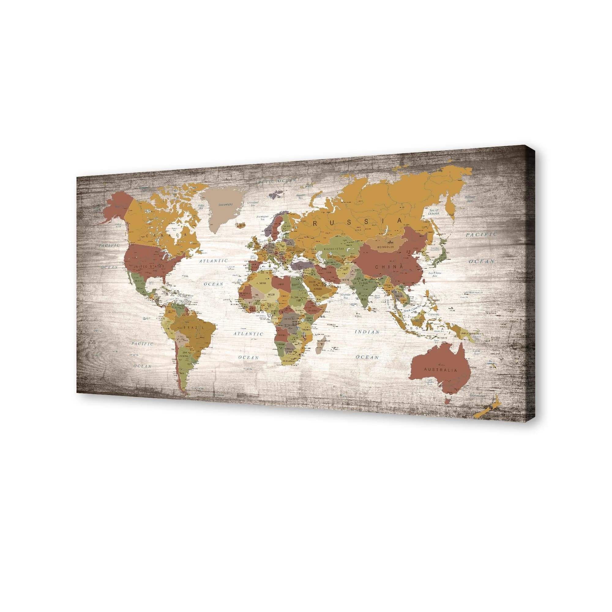 Baisuwallart World Map Canvas Art Print 60x120cm (24x48 inches) | Detailed World Map for Home & Office Decor