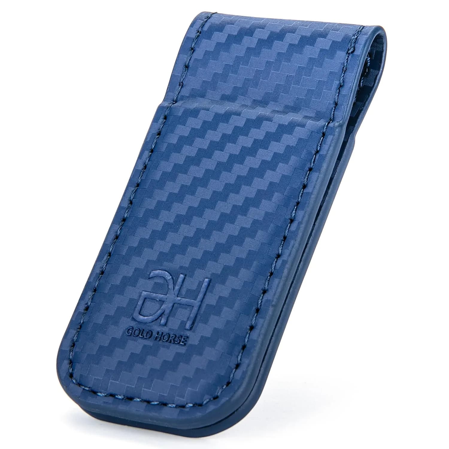 GH GOLD HORSE Slim Magnetic Money Clip Genuine Leather Card Holder for Men, Blue | Holds 10-15 Bills - main product image