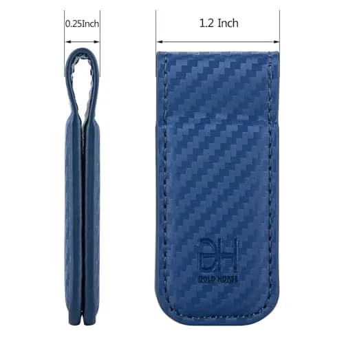 GH GOLD HORSE Slim Magnetic Money Clip Genuine Leather Card Holder for Men, Blue | Holds 10-15 Bills thumbnail 4