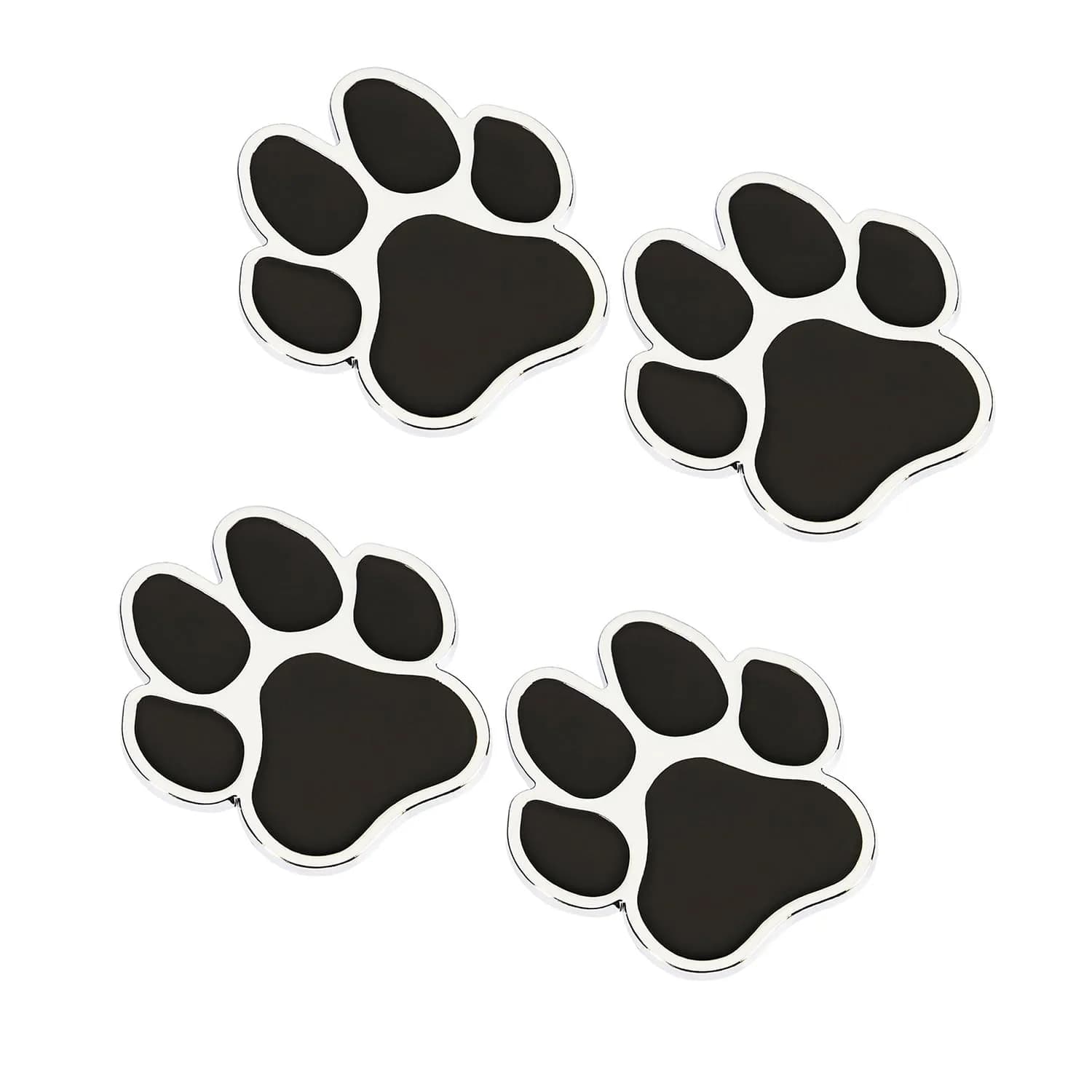 LZLRUN 4PCS Silver 3D Chrome Dog Paw Footprint Car Decoration Sticker | Weatherproof Vinyl Decal for Cars, Laptops, and Smooth Surfaces — Silver Black