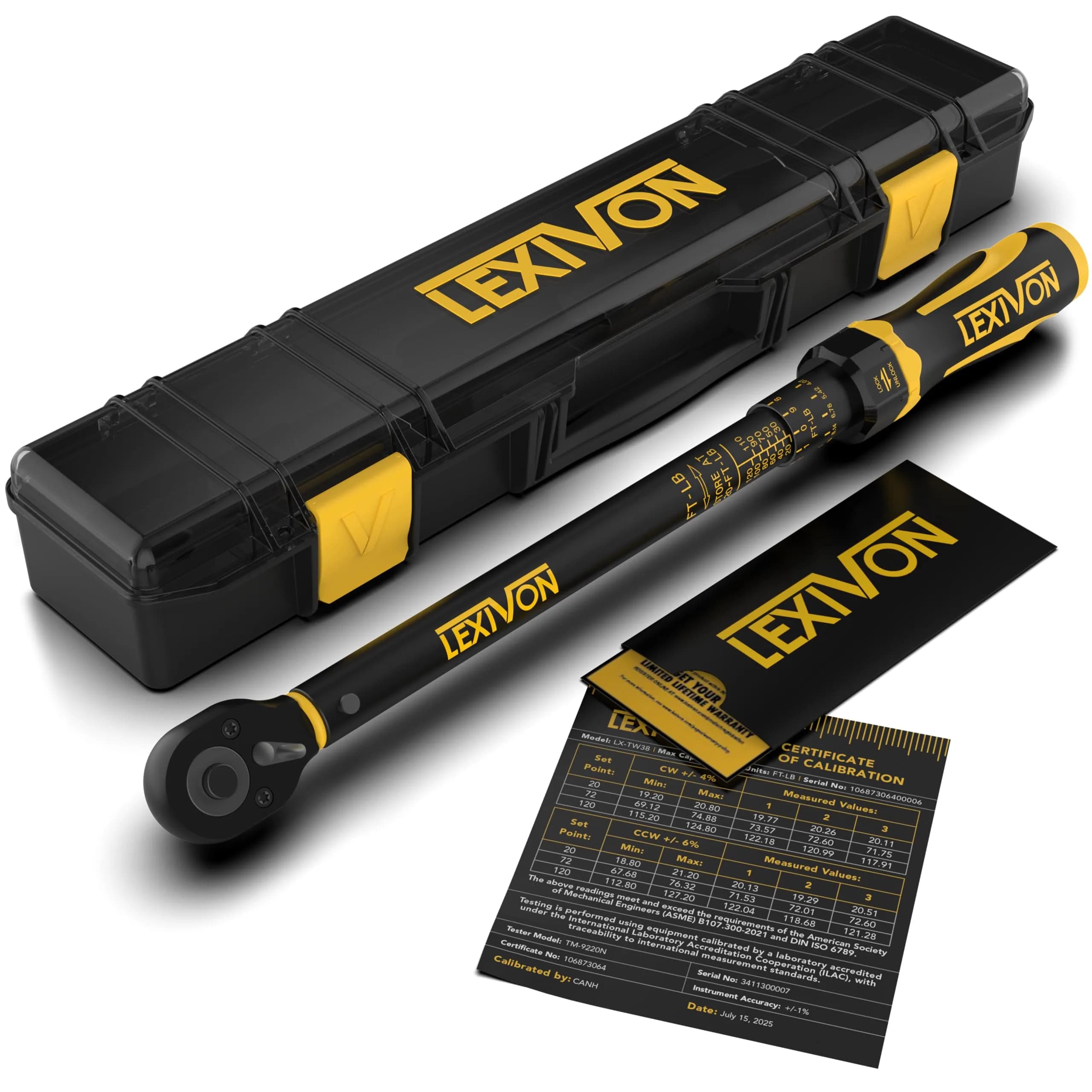 LEXIVON Torque Wrench, 3/8-Inch Drive, Dual Scale 20-120 FT-LB (27.1-162.7 N·m), Premium Rubber-Grip Handle, Deluxe Hybrid Case