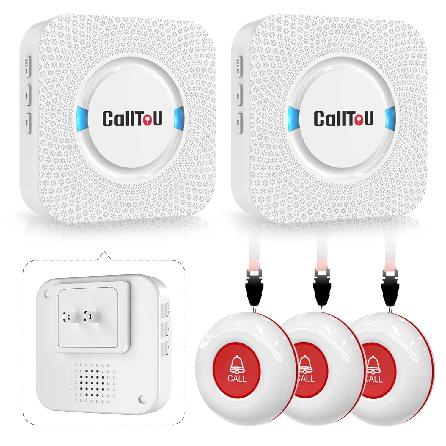 CallToU Wireless Caregiver Pager System with 2 Receivers & 3 Call Buttons | 500+ Ft Range