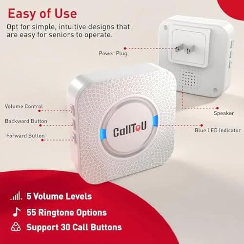 CallToU Wireless Caregiver Pager System with 3 Call Buttons & 1 Receiver | 500+ Feet Range, Waterproof thumbnail 5