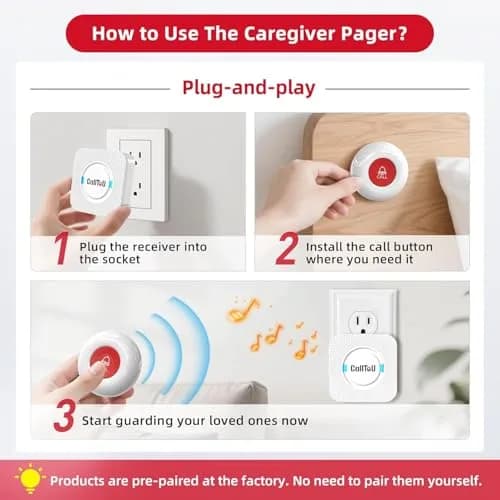 CallToU Wireless Caregiver Pager System with 3 Call Buttons & 1 Receiver | 500+ Feet Range, Waterproof thumbnail 6