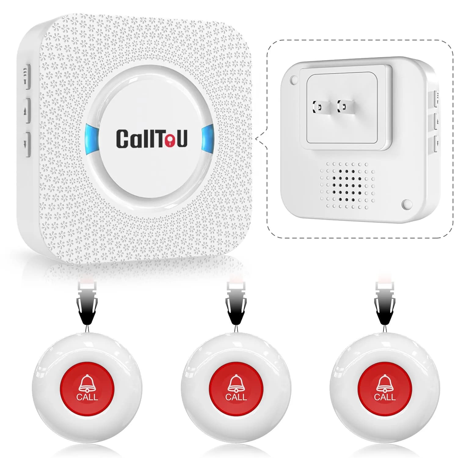 CallToU Wireless Caregiver Pager System with 3 Call Buttons & 1 Receiver | 500+ Feet Range, Waterproof