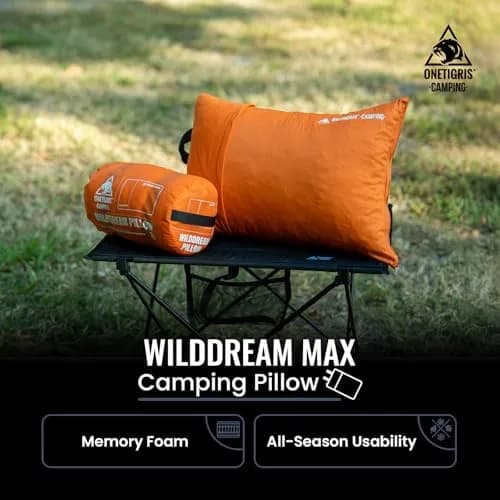 ONETIGRIS Wilddream Camping Pillow Large Orange | Shredded Memory Foam for Backpacking, Travel, Car Trips thumbnail 2