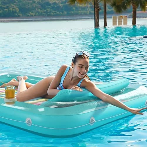 Jasonwell Inflatable Tanning Pool Lounger Float XXL Mint Green | 210 cm (89 in) x 170 cm (67 in) thumbnail 6