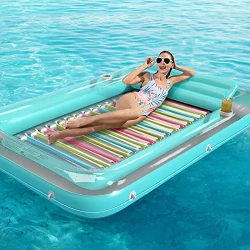 Jasonwell Inflatable Tanning Pool Lounger Float XXL Mint Green | 210 cm (89 in) x 170 cm (67 in) thumbnail 7