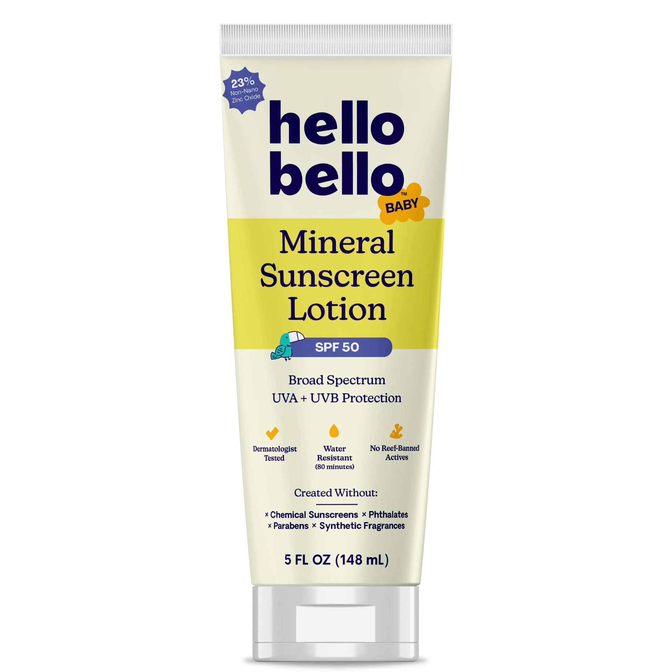 Hello Bello Baby Mineral Sunscreen Lotion SPF 50 148ml (5 fl oz) | Gentle Broad-Spectrum UVA/UVB Protection