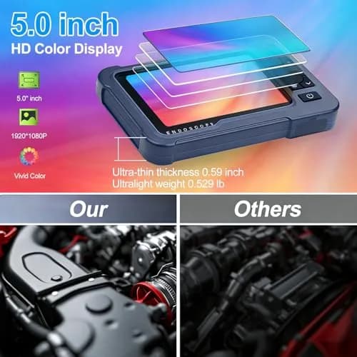 COOVIE 5-Inch HD Endoscope Camera with 3 Lenses & 8 LEDs | 5m (16.5ft) Semi-Rigid Cable, 1920P Video thumbnail 2