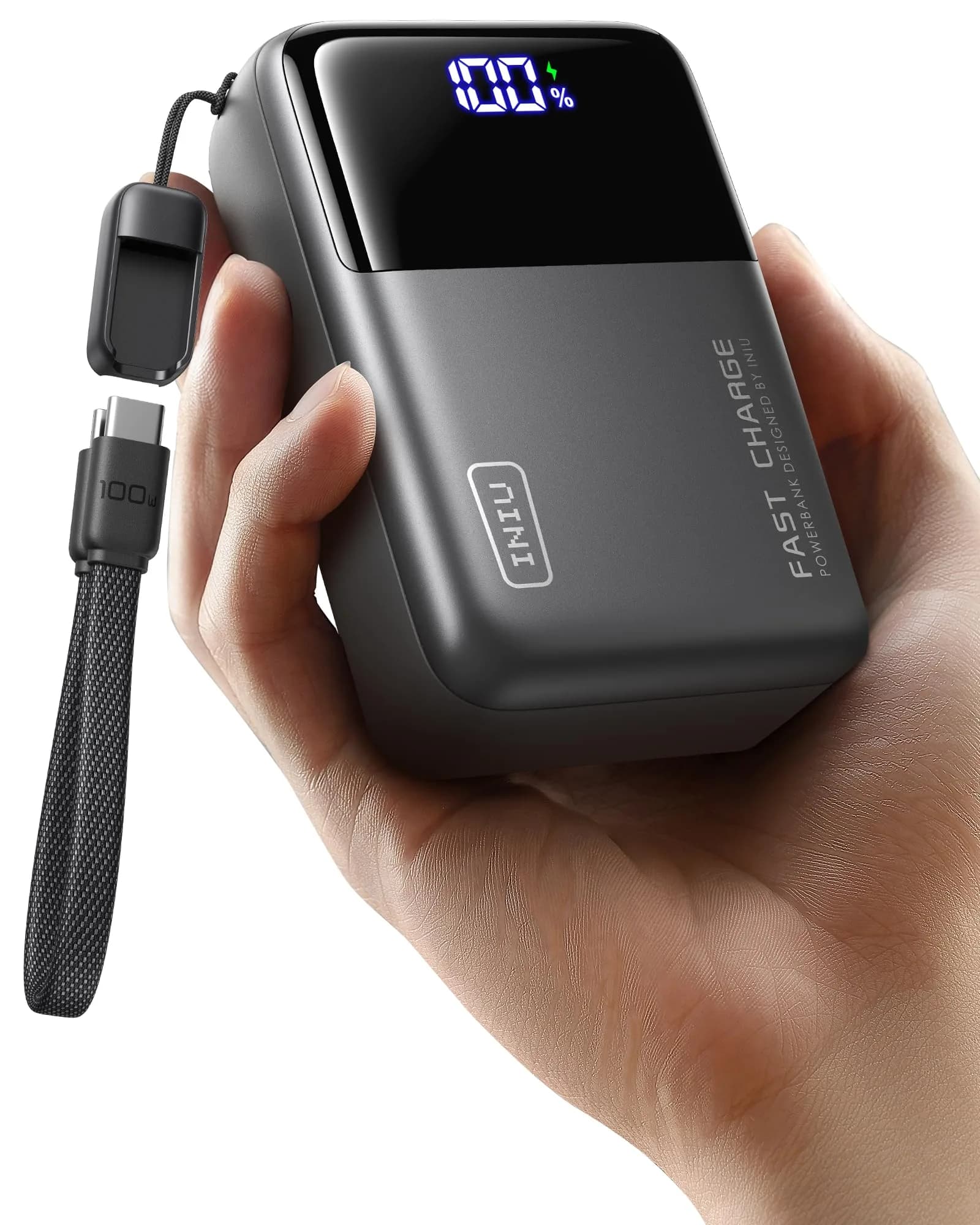INIU Power Bank Smallest 25000mAh 100W Fast Charging | Travel-Ready, Airline Safe — Metallic Black / Mini Size