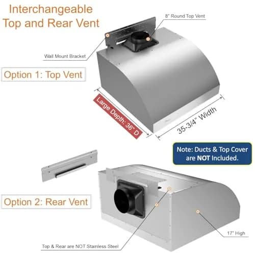 Awoco 36”W 17"H Outdoor BBQ Vent Hood with 12"H Chimney Cover | 1000CFM, 4 Speeds, Stainless Steel, Ducted Vent thumbnail 7