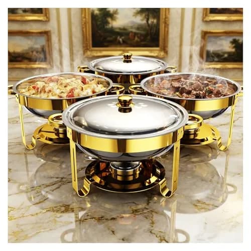Ublue Chafing Dishes for Buffet 4 Pack | 5QT Round Stainless Steel Food Warmers thumbnail 1