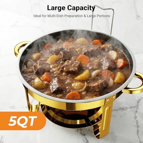 Ublue Chafing Dishes for Buffet 4 Pack | 5QT Round Stainless Steel Food Warmers thumbnail 5