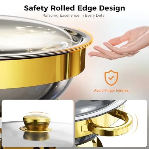 Ublue Chafing Dishes for Buffet 4 Pack | 5QT Round Stainless Steel Food Warmers thumbnail 6