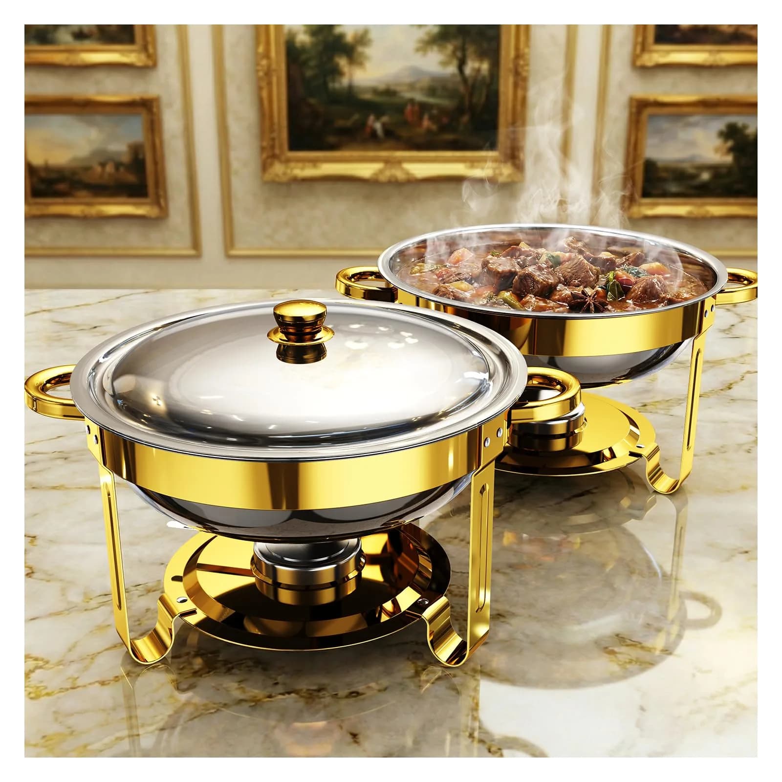 Ublue 5QT Round Stainless Steel Chafing Dishes 2 Pack | Buffet Food Warmers for Events