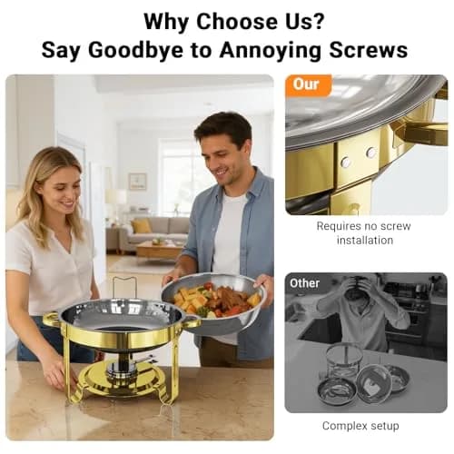 Ublue 5QT Round Stainless Steel Chafing Dishes 2 Pack | Buffet Food Warmers for Events thumbnail 2