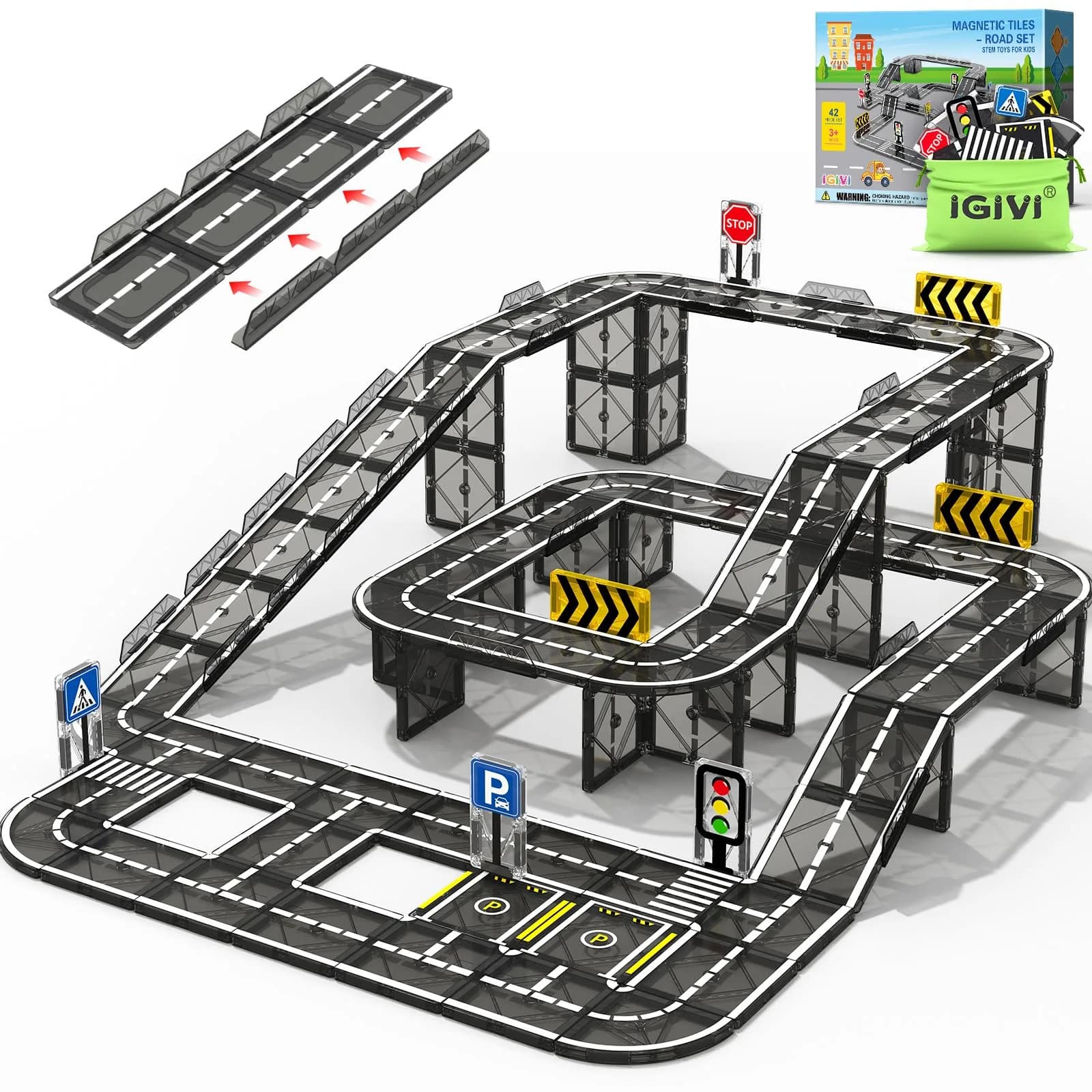 IGIVI Magnetic Tiles Road & Rail Clamp Pack | Educational Construction Toys for Kids 3+ in India