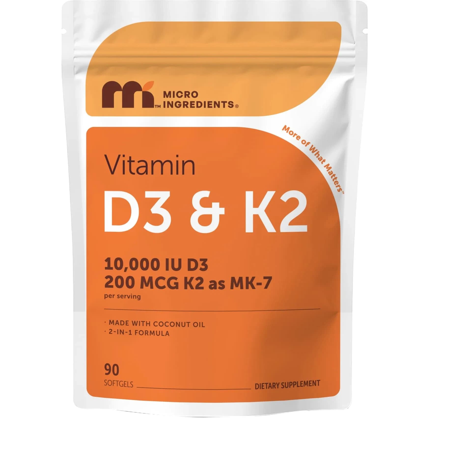 Micro Ingredients Vitamin D3 10,000 IU + K2 MK-7 200 mcg 90 Softgels | Extra Strength 2-in-1 D3 K2 Supplement