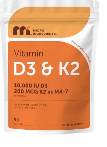 Micro Ingredients Vitamin D3 10,000 IU + K2 MK-7 200 mcg 90 Softgels | Extra Strength 2-in-1 D3 K2 Supplement thumbnail 1