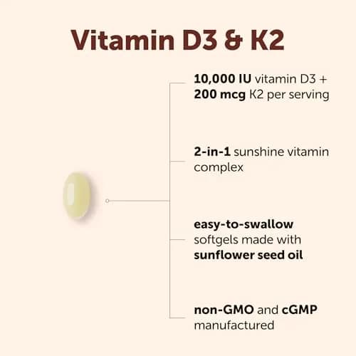 Micro Ingredients Vitamin D3 10,000 IU + K2 MK-7 200 mcg 90 Softgels | Extra Strength 2-in-1 D3 K2 Supplement thumbnail 2
