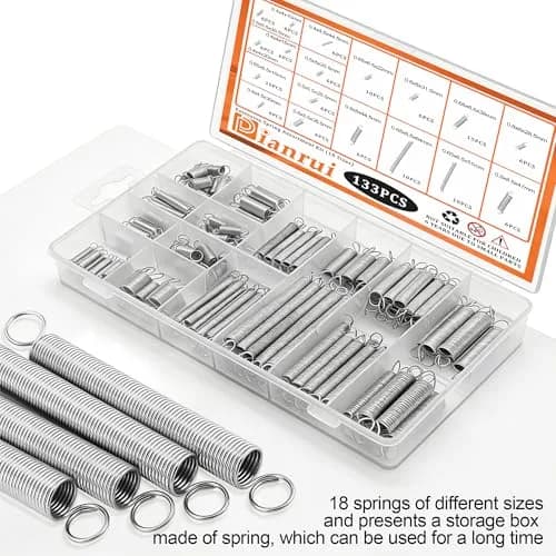 Dianrui 133-Piece Extension Spring Assortment Kit with Storage Box | 18 Sizes, Zinc Plated Steel thumbnail 4