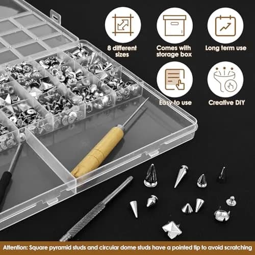 OWTWCNL Punk Spikes and Studs Kit 455Pcs | Metal Leathercraft Rivets for Jackets, Shoes, Wallets thumbnail 6
