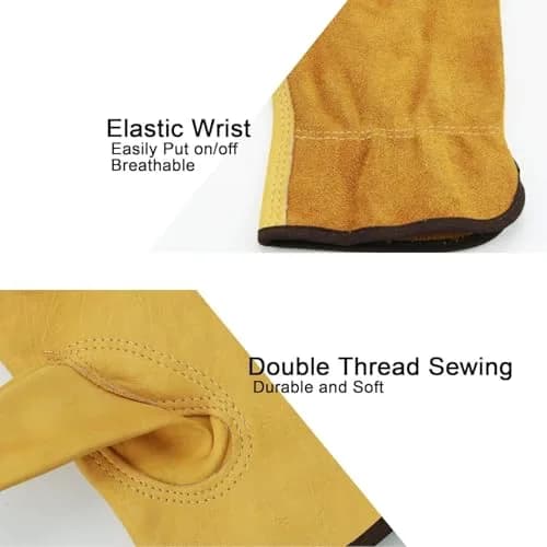 OZERO Cowhide Leather Work Gloves, 3 Pairs, Gold, L | EN388 Level 4 Tear Resistance thumbnail 6