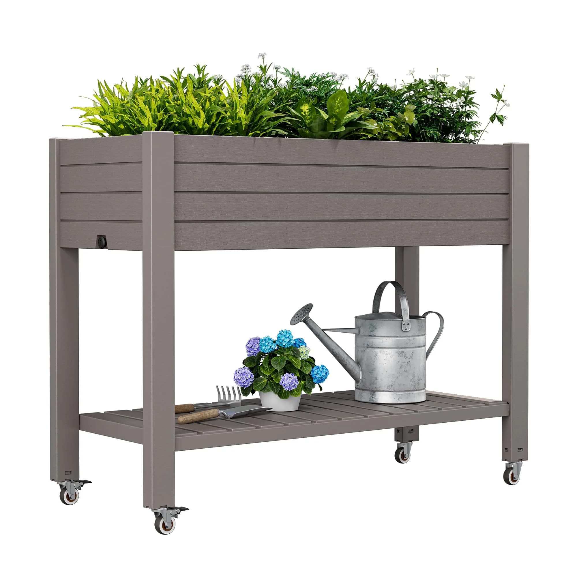 WTFGO Elevated Raised Garden Bed with Wheels, Planter Box, Ashen-26.3" h | Durable Resin, Easy to Move & Assemble — Gray