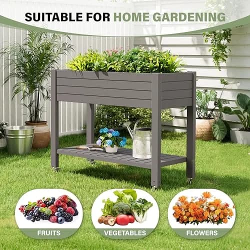 WTFGO Elevated Raised Garden Bed with Wheels, 33.7"h | Durable Resin Planter Box for Garden & Balcony thumbnail 5