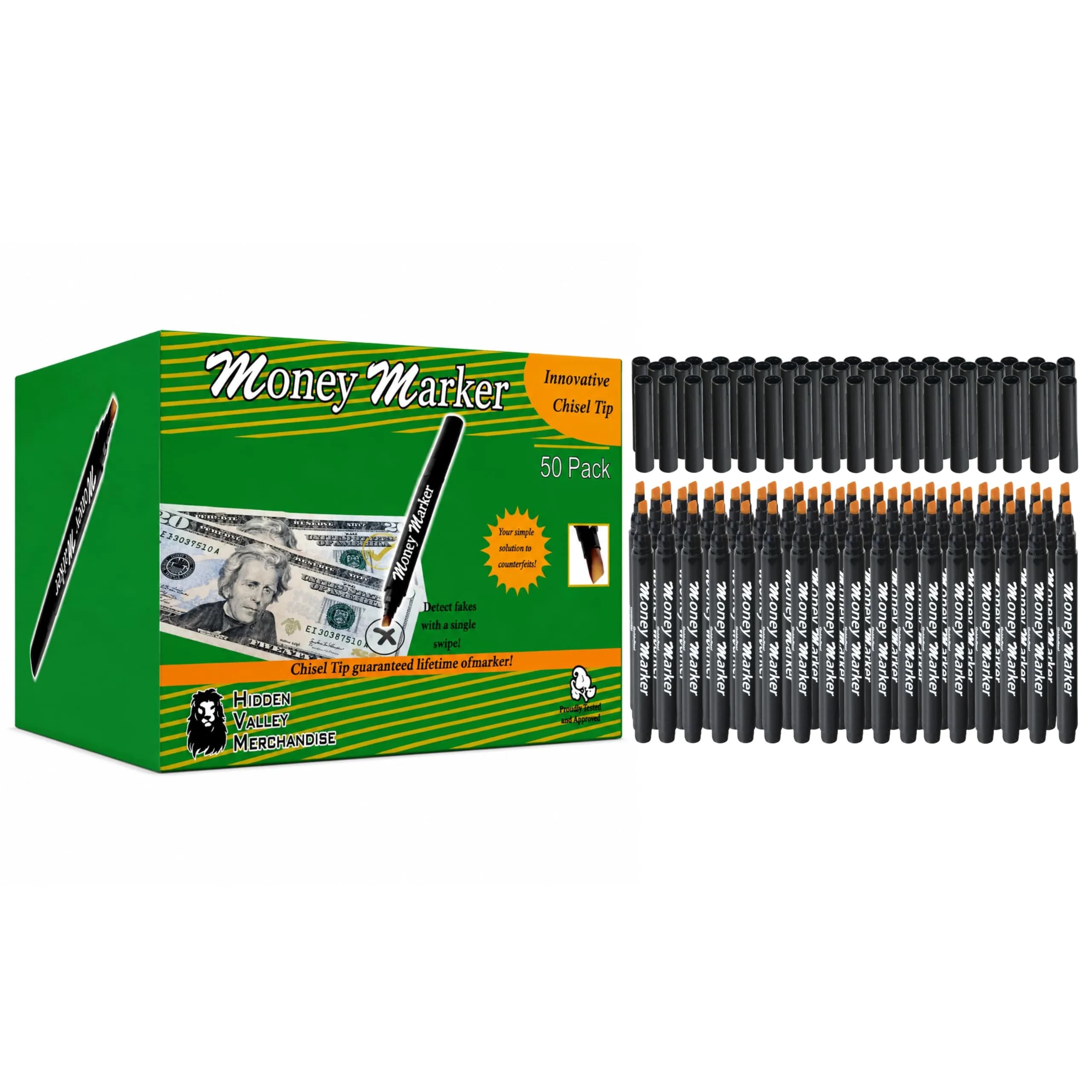 HVM Counterfeit Money Detector Pen (50 Pack) | Detect Fake Bills with Special Ink