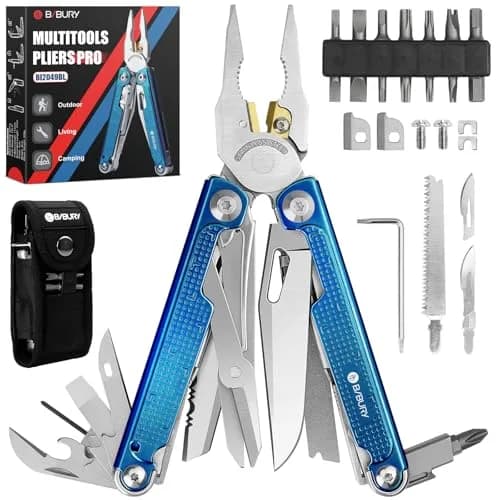 BIBURY Multitool Pliers with Blue Titanium Handle & 440A Knife | Durable & Versatile for Outdoor & DIY thumbnail 1