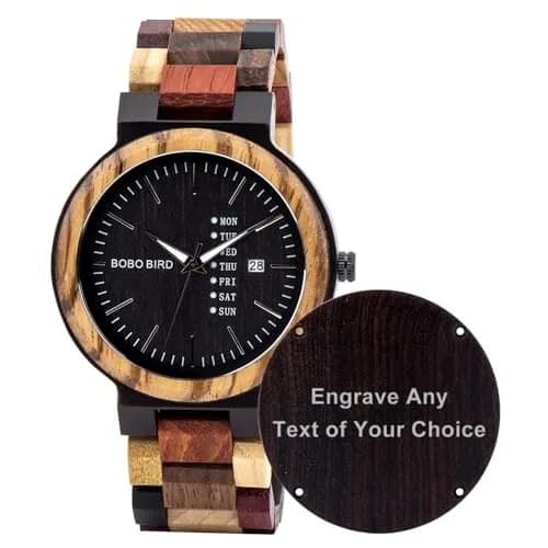 BOBO BIRD Custom Wood Watch for Women & Men | Natural Wood & Mixed Materials, Week & Date Display thumbnail 5