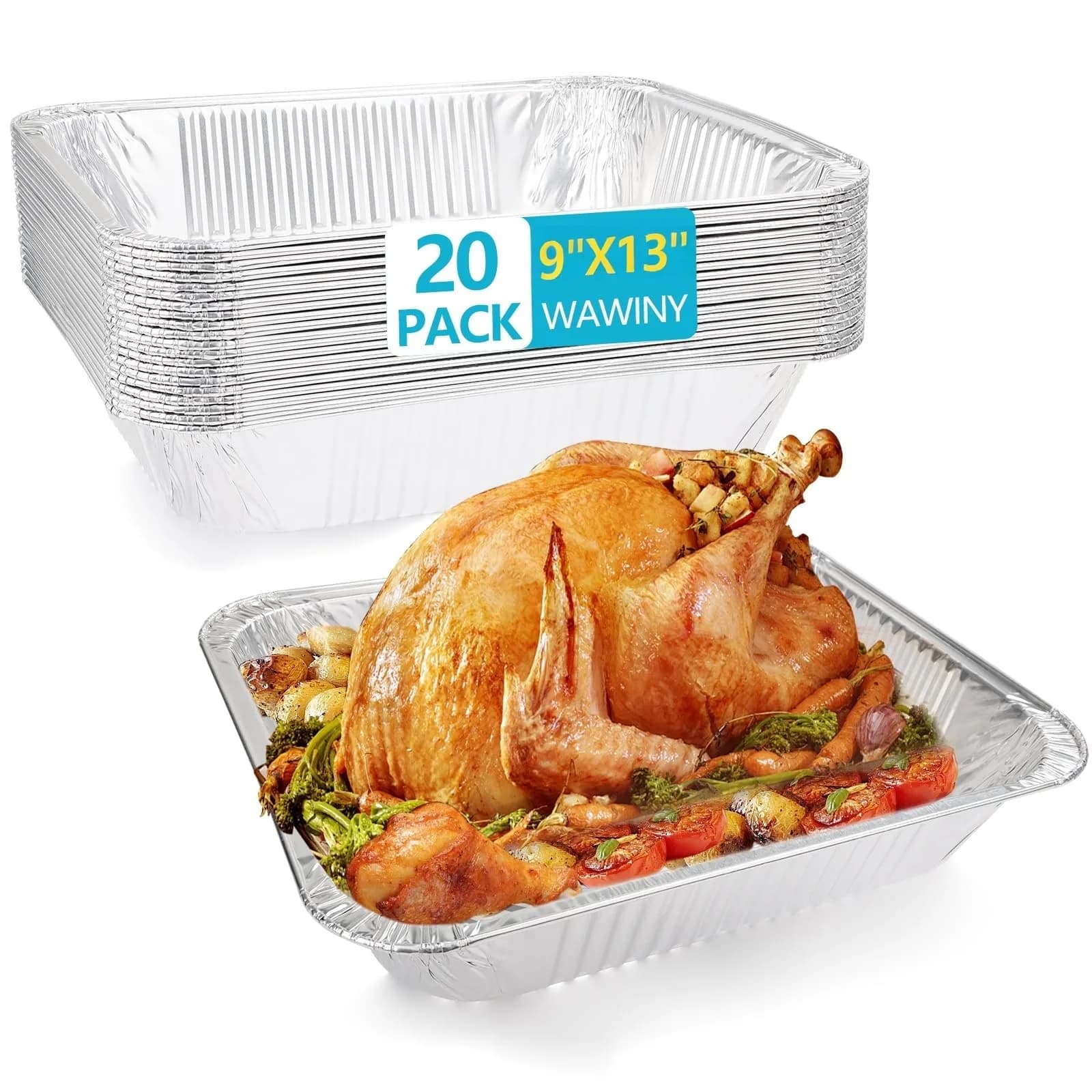 WAWINY 9x13 Thickened Aluminum Foil Pans 20 Pack | Extra Deep Disposable Roasting & Baking Pans