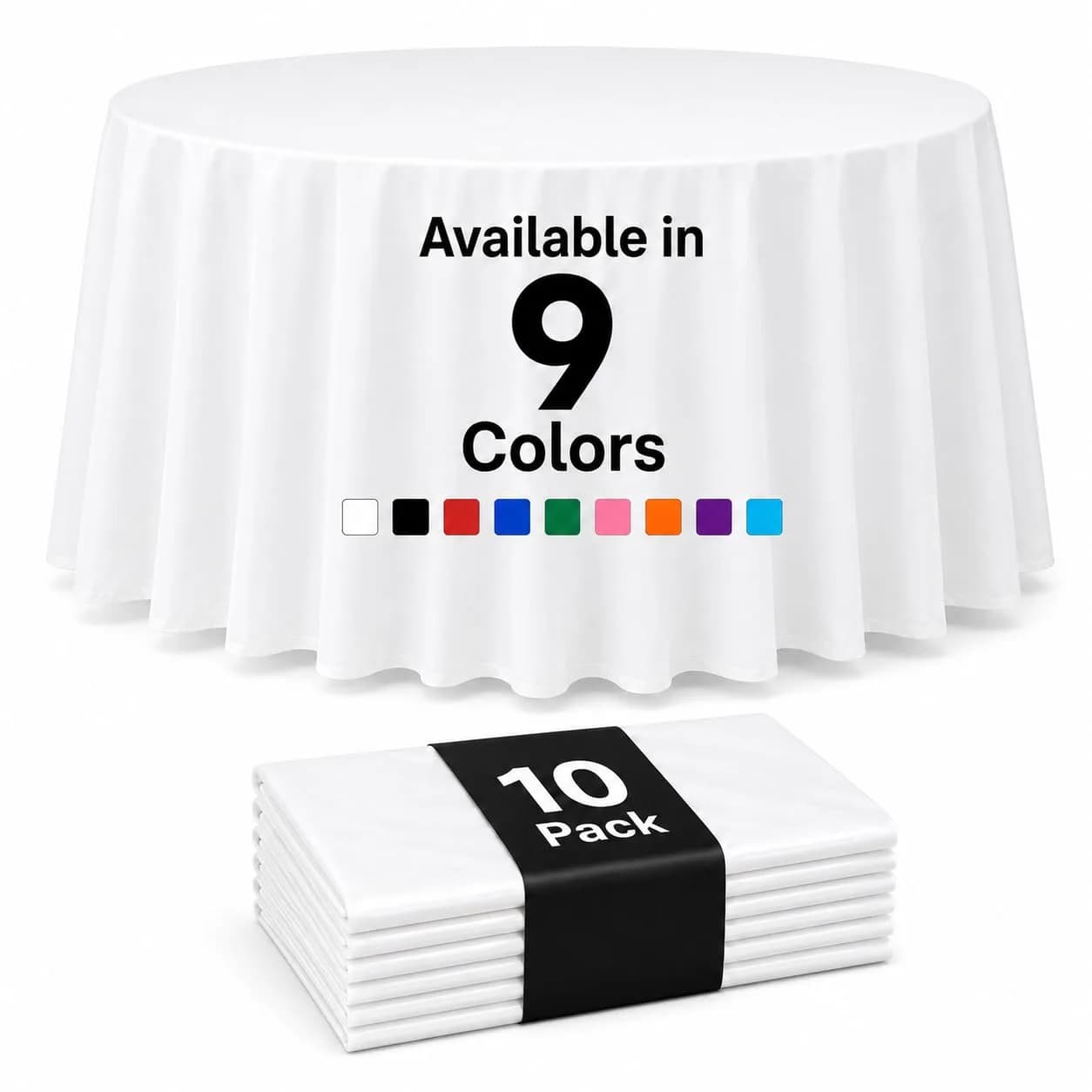 Auros 10-Pack White Plastic Tablecloths 84 Inch Round | Waterproof & Hassle-Free Cleanup