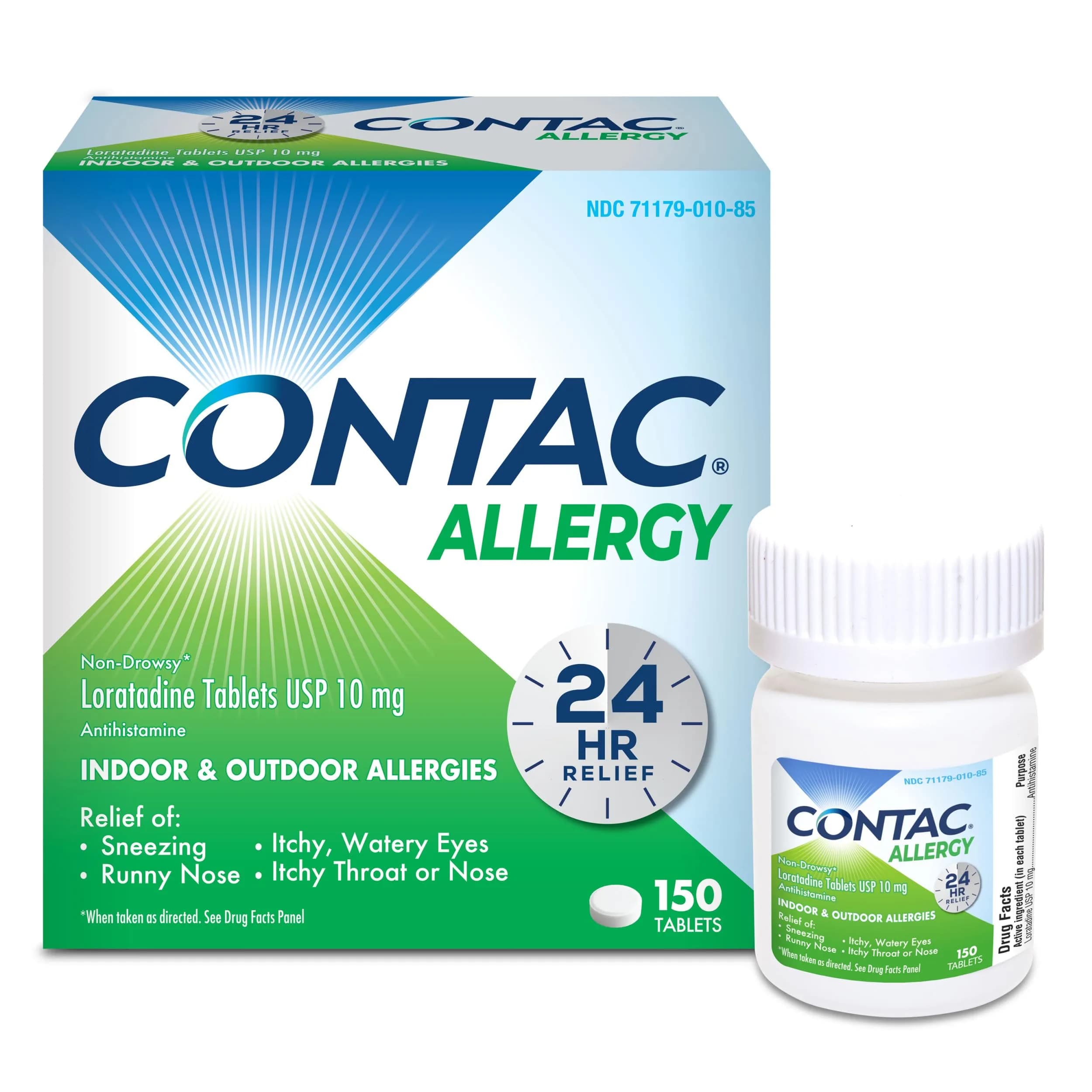 Contac Allergy Relief Tablets, Loratadine 10 mg, 150 Count | 24-Hour Non Drowsy Allergy Control - main product image