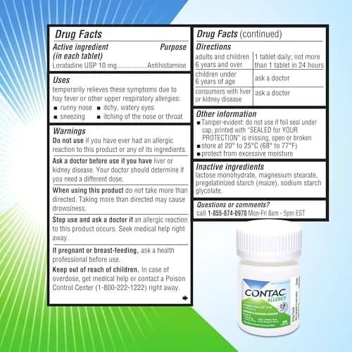 Contac Allergy Relief Tablets, Loratadine 10 mg, 150 Count | 24-Hour Non Drowsy Allergy Control thumbnail 6