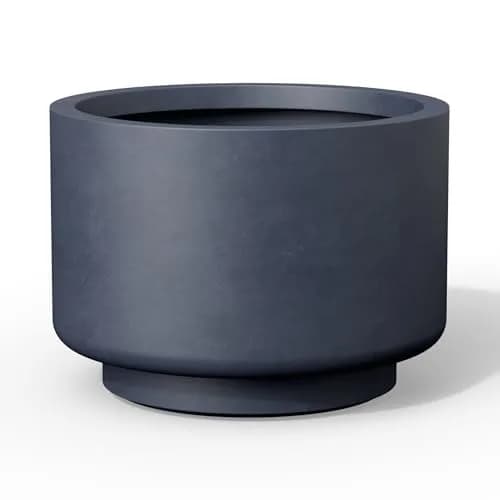 Kante Large Round Pedestal Charcoal Concrete Planter 15.7" Dia, Outdoor | Modern Weather-Resistant Garden Decor thumbnail 1