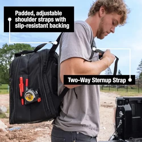 Custom Leathercraft 36-Pocket Tool Backpack Heavy-Duty Ballistic Polyester with Laptop Compartment & Reinforced Glasses Case thumbnail 2