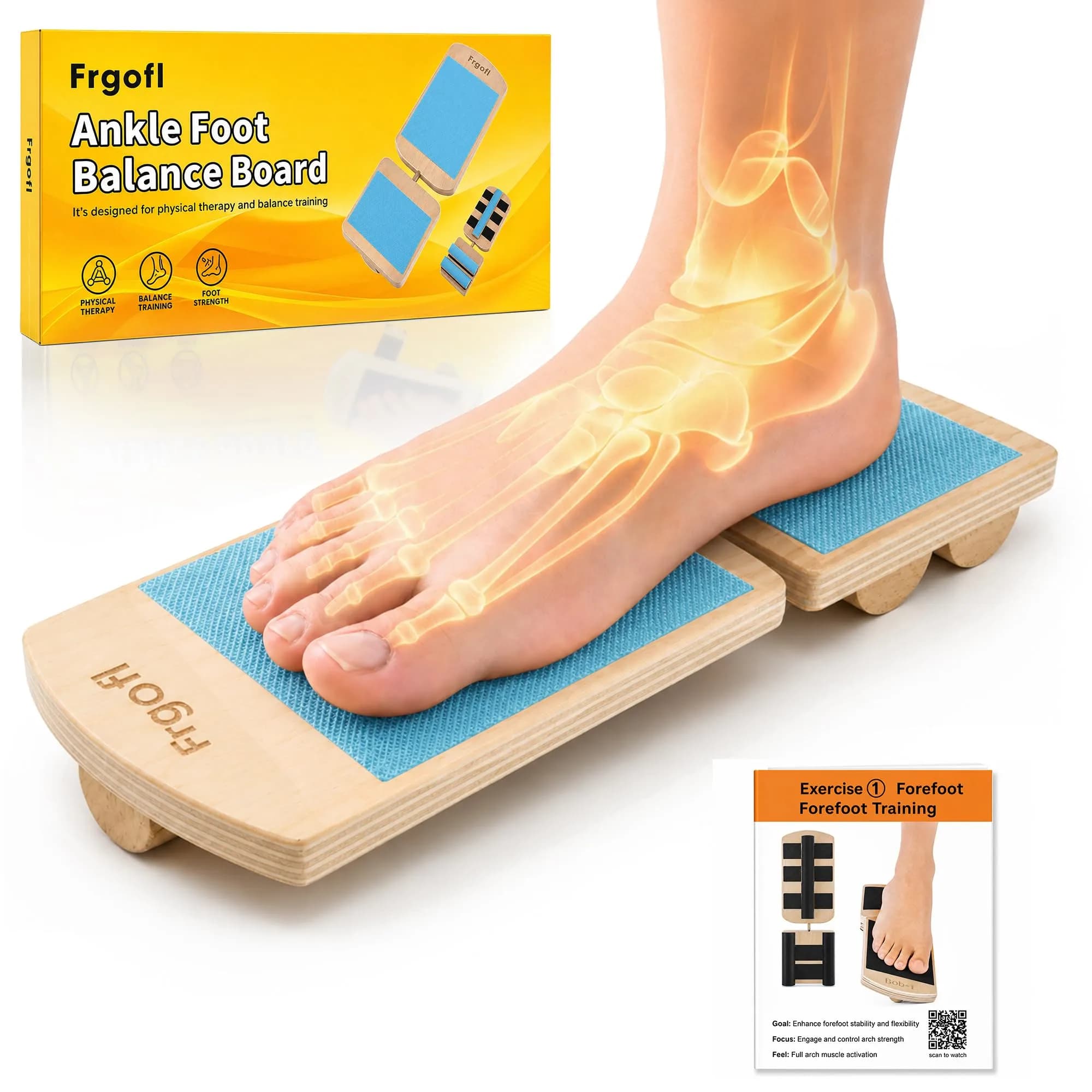 Frgofl Adjustable Balance Board for Ankle Strengthening & Stability, Blue | 32.5cm (13 inch) Rocker Board for Rehab & Standing Desk Use