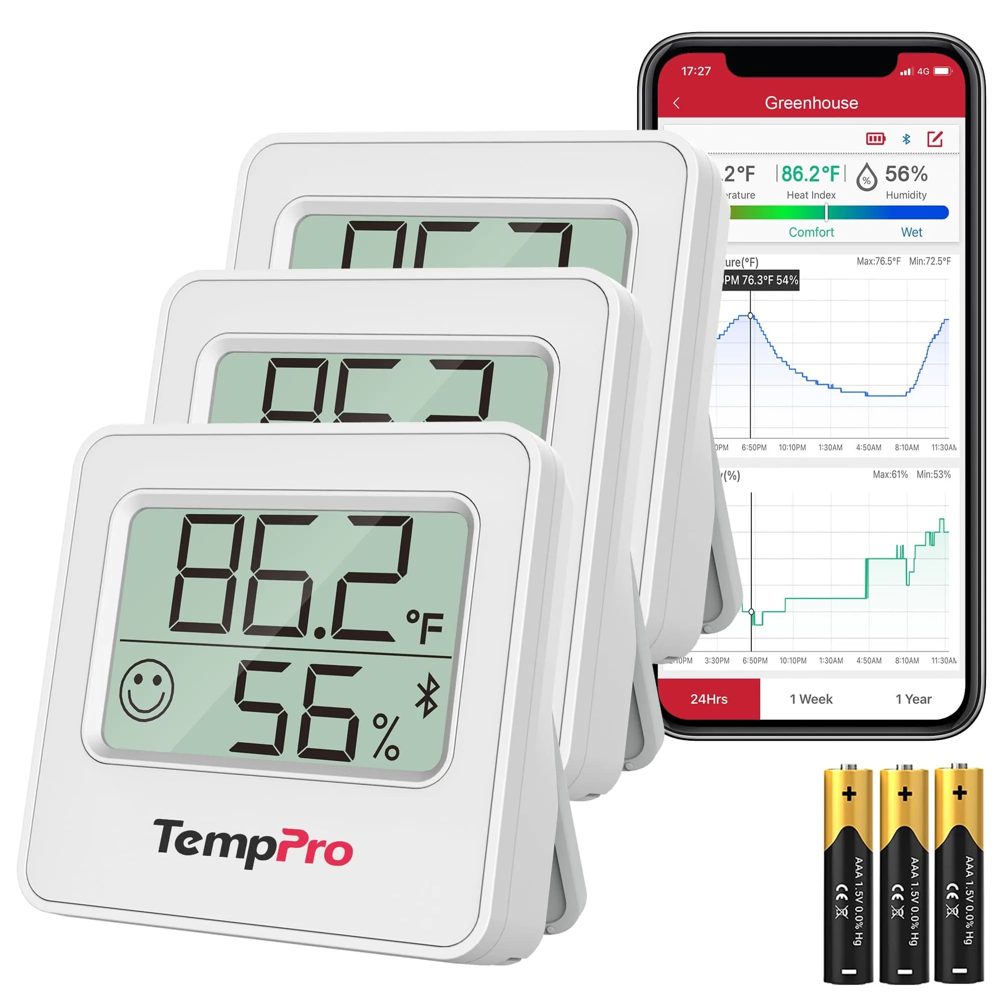 TempPro Bluetooth Digital Hygrometer Thermometer 260ft Range | Monitors Home Environment with Smart App Alerts — Bluetooth Thermometer