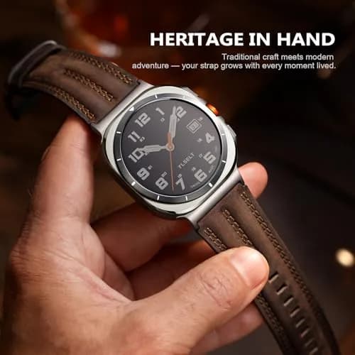 Tlselt Leather Band for Samsung Galaxy Watch Ultra 2/Ultra 47mm | Vintage Rugged Leather, Quick-Release, Fits 6.2"–8.9" Wrists thumbnail 7