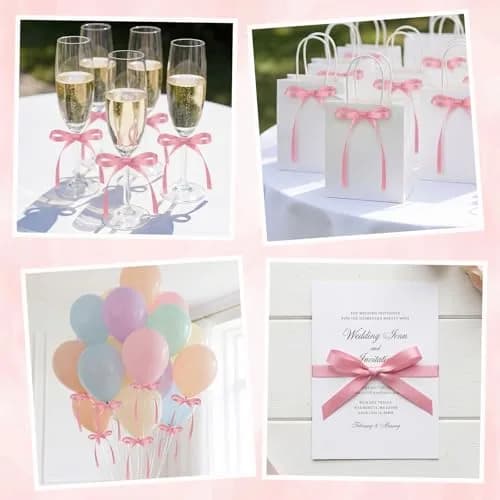NatNarr Rose Pink Ribbon Bow Cake Toppers (30 Pack) | Handmade Polyester for Parties thumbnail 7