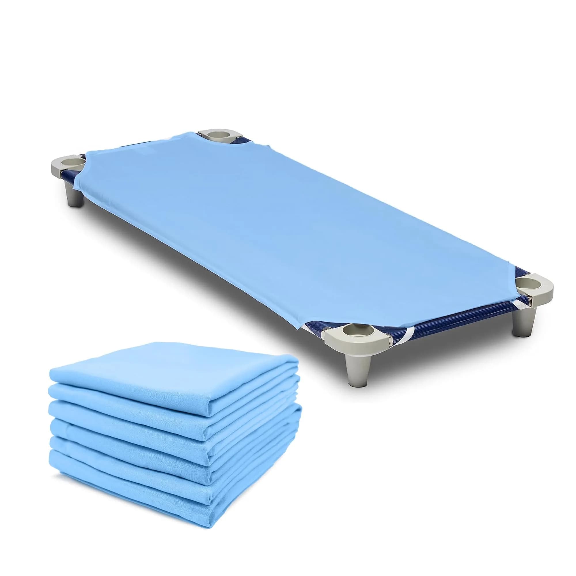Rollee Pollee Blue Microfiber Cot Sheets 52" x 23" (132cm x 58cm) | 6-Pack for Daycare Naptime - main product image