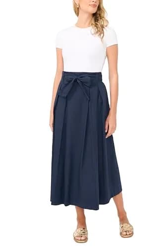 1.STATE Bow Belt Box Pleated Skirt | Mid Rise, Cotton, Indigo Night, Professional thumbnail 2