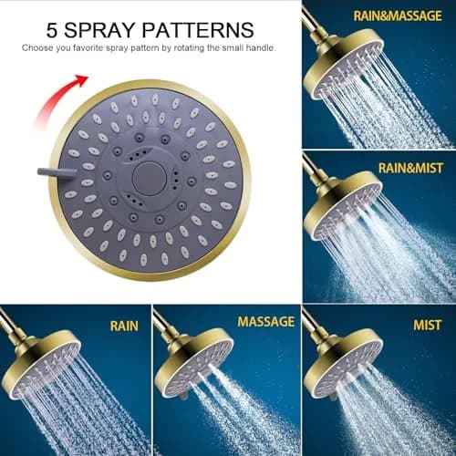 FEELSO Fixed Shower Head with 15-Stage Filter | Golden Finish, 4.1 Inch Diameter, 5 Spray Modes thumbnail 5