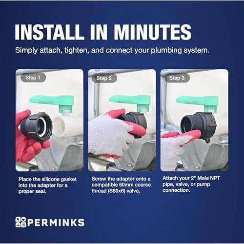 PERMINKS IBC Tote Adapter S60x6 60mm Coarse Thread to 2" NPT, 275-330 Gal, 2-Pack | Connect IBC Tanks to NPT Plumbing thumbnail 5