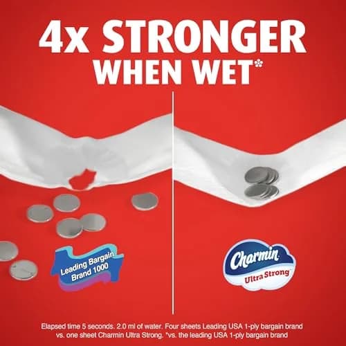 Charmin Ultra Strong Toilet Paper 12 Mega XL Rolls (3960 Sheets Total) | 4X Stronger When Wet thumbnail 4