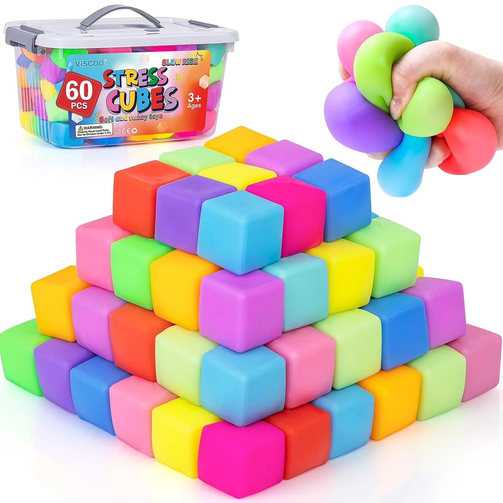 VISCOO 8 Pack Slow Rising Stress Balls, 5 cm (2 Inch) | Non-Toxic TPR for Anxiety Relief — 1.4 In Slow Rising Cube
