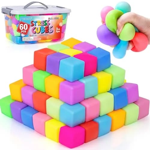 VISCOO 60 Pack Slow Rising Stress Cube 3.6cm (1.4 inch) | Non-Toxic TPR Fidget Toy for Kids & Adults thumbnail 1